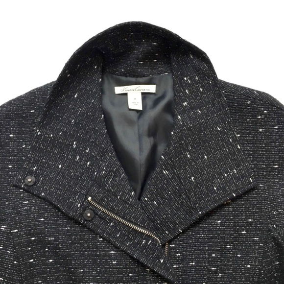 KENNETH Cole Retro Tweed Kimono-sleeve Crop Blazer Jacket in Space Black - Picture 3 of 8
